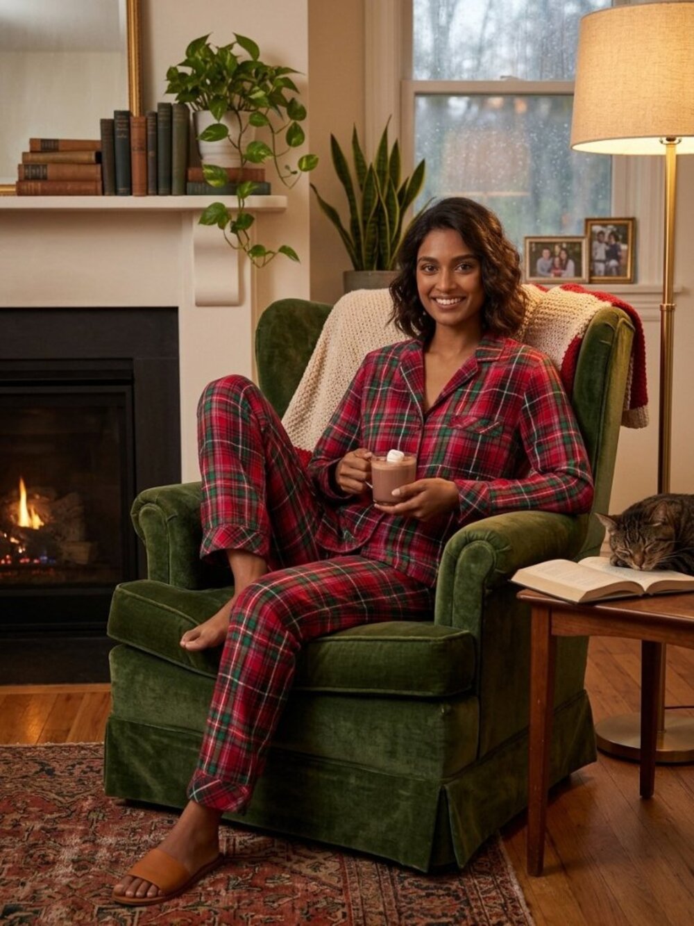 Victorias Secret Flannel Plaid Metallic Lurex Pajama Set Red L